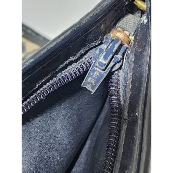 SOLDAuthentic Christian Dior Vintage Trotter Canvas Shoulder Bag Navy Blue/Beige - Picture 8 of 16